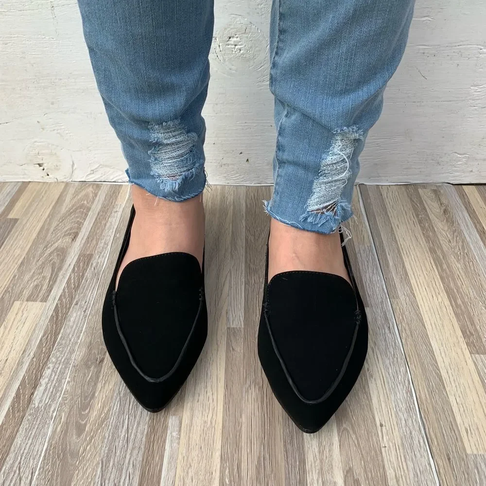 Black Faux Suede Pointy Flats
